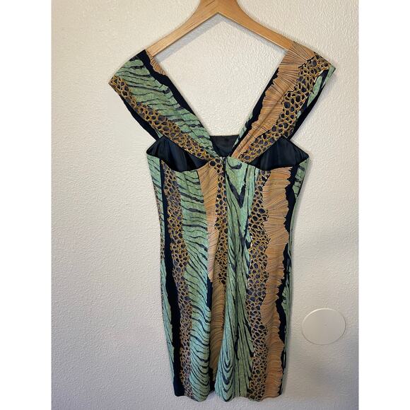 VTG Collection Tropical Safari Print Bodycon Knee Length Cocktail Dress Size 10 - Picture 3 of 11